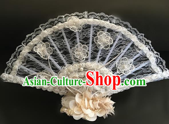 Top Halloween Hair Accessories Stage Show Chinese Traditional White Lace Catwalks Headpiece for Women