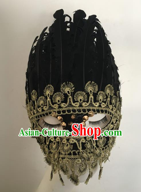 Top Halloween Stage Show Accessories Black Feather Mask Brazilian Carnival Catwalks Face Masks