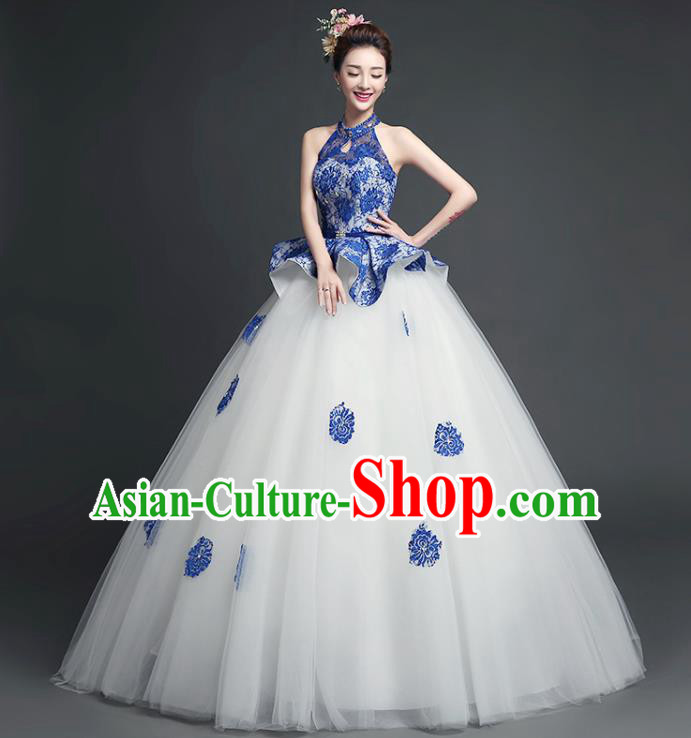 Top Stage Show Costumes Catwalks Wedding White Veil Full Dress for Women