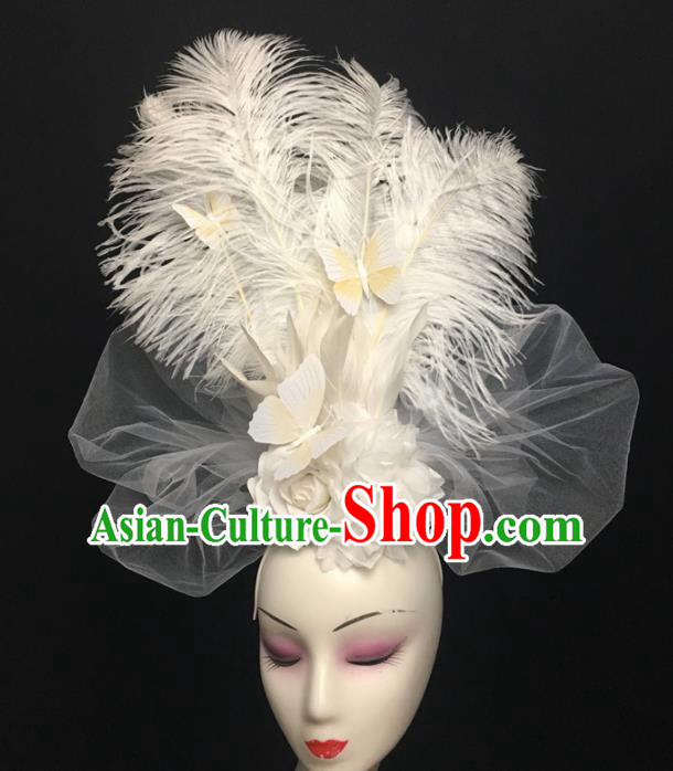 Top Brazilian Carnival Stage Show Headpiece Halloween Catwalks White Feather Hair Accessories for Women