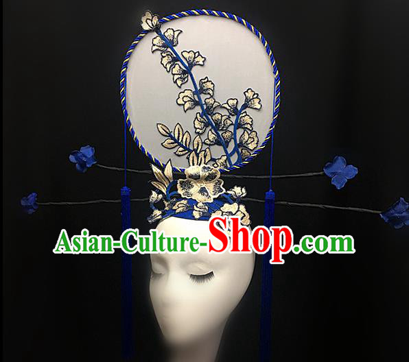 Chinese Stage Show Blue Tassel Hair Accessories Traditional Catwalks Palace Headdress for Women
