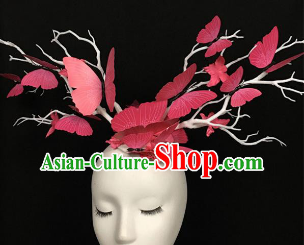 Top Brazilian Carnival Stage Show Headpiece Halloween Catwalks Pink Butterfly Hair Accessories for Women