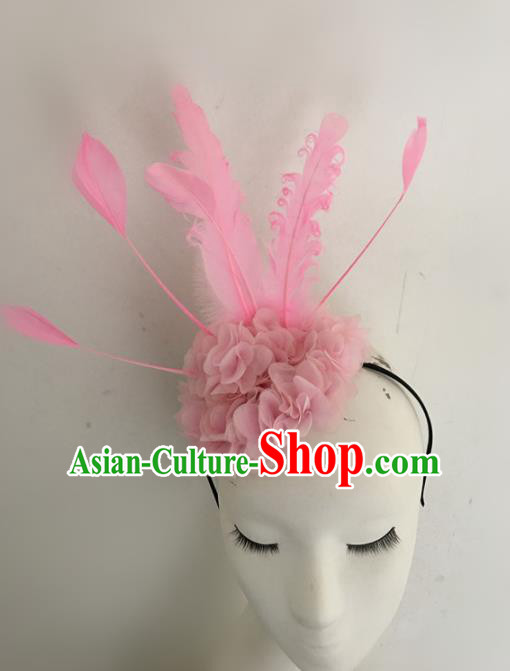 Top Brazilian Carnival Stage Show Headpiece Halloween Catwalks Pink Feather Hair Accessories for Women