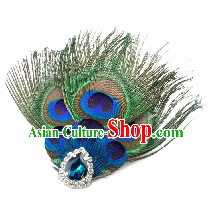 Handmade Peacock Feather Accessories Stage Show Crystal Brooch for Women