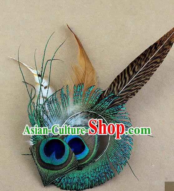 Handmade Peacock Feather Accessories Stage Show Feather Brooch for Women