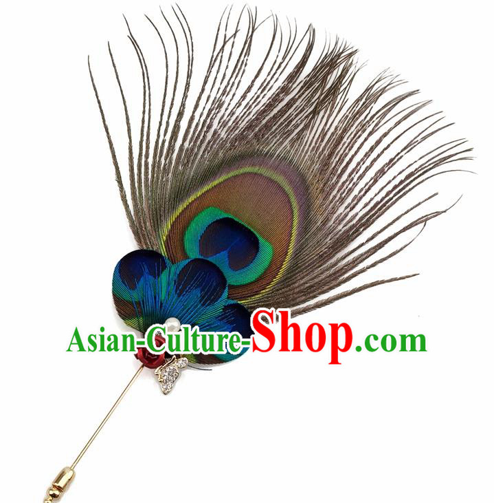 Handmade Feather Breastpin Accessories Stage Show Peacock Feather Brooch for Women