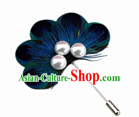 Handmade Peacock Feather Breastpin Accessories Stage Show Feather Brooch for Women