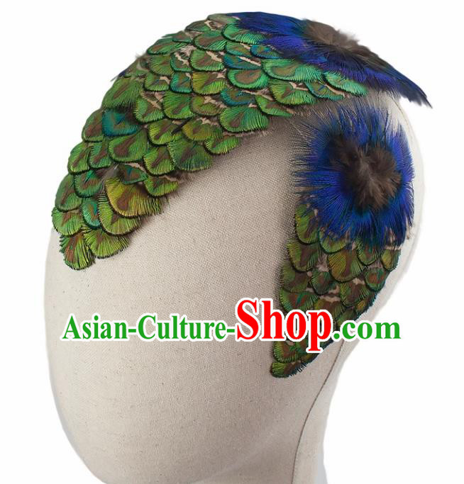 Top Brazilian Carnival Feather Hair Accessories Catwalks Folk Dance Peacock Feather Hair Claw for Women