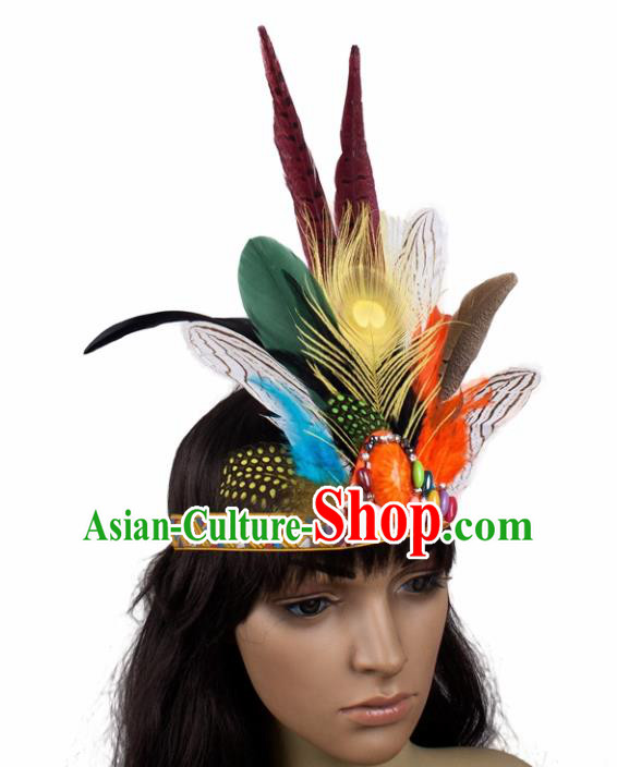 Top Brazilian Carnival Feather Hair Accessories Halloween Catwalks Primitive Tribe Hair Clasp for Women