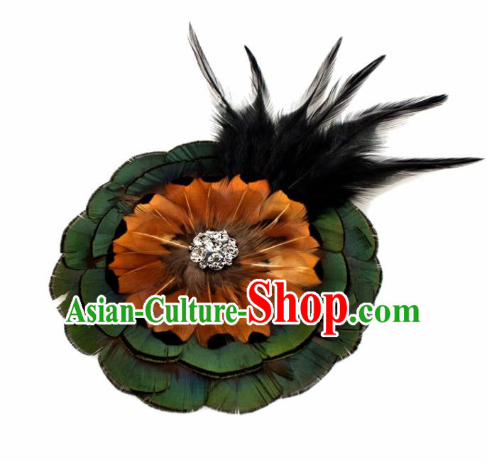 Handmade Feather Breastpin Accessories Stage Show Peacock Feather Brooch for Women