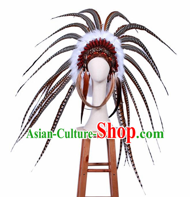 Top Halloween Apache Knight Long Feather Hat Hair Accessories Catwalks Primitive Tribe Hair Clasp for Men