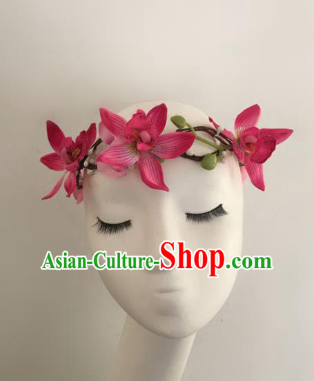 Top Brazilian Carnival Stage Show Headpiece Halloween Catwalks Pink Flowers Hair Accessories for Women