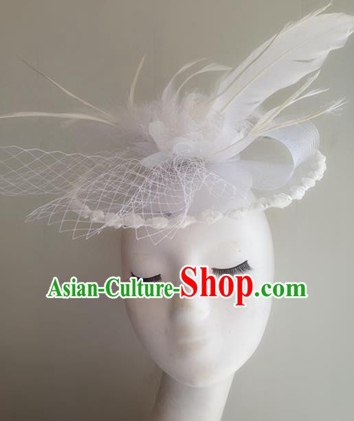 Top Brazilian Carnival Stage Show Headpiece Halloween Catwalks White Feather Top Hat for Women