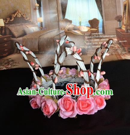 Top Brazilian Carnival Stage Show Headpiece Halloween Catwalks Pink Roses Royal Crown for Women