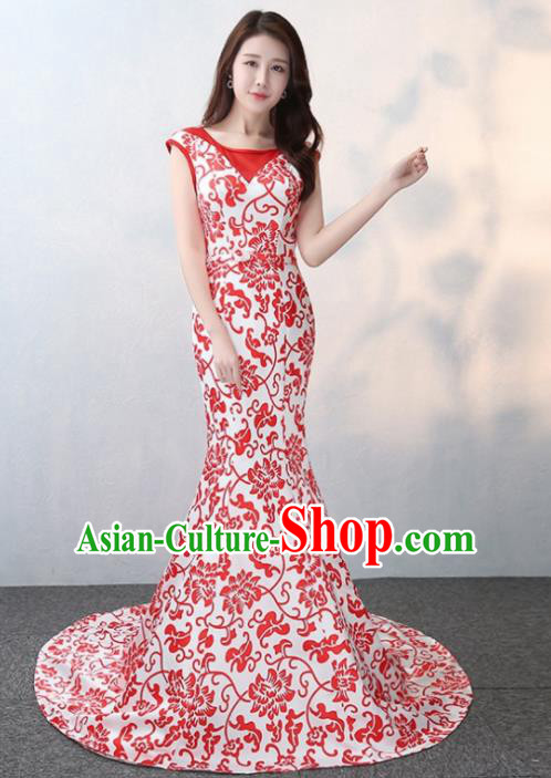 Chinese Traditional Elegant Qipao Dress Classical Costume Printing Lotus Cheongsam for Women