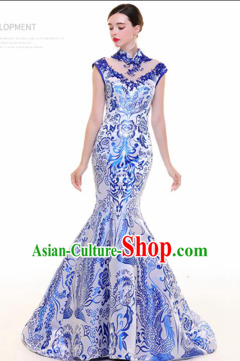 Chinese Traditional Elegant White Satin Qipao Dress Classical Costume Mermaid Cheongsam for Women