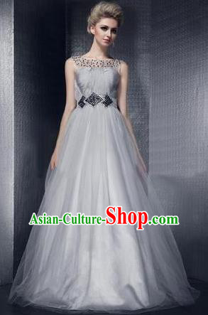 Top Stage Show Chorus Costumes Catwalks Compere Grey Veil Full Dress for Women