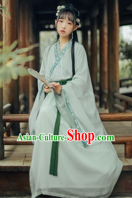 Chinese Jin Dynasty Swordswoman Green Hanfu Dress Ancient Peri Costumes Complete Set