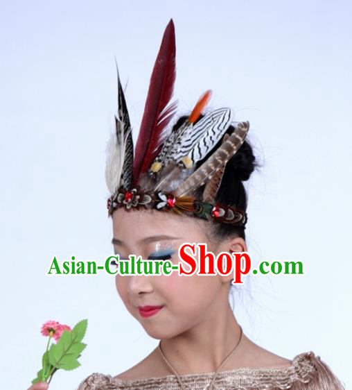 Top Halloween Apache Knight Feather Headpiece Carnival Catwalks Primitive Tribe Hair Clasp