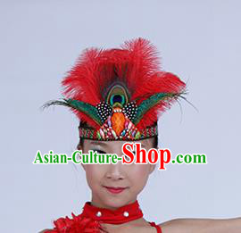 Top Halloween Red Feather Dance Hair Accessories Carnival Catwalks Hair Crown for Kids