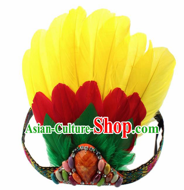 Top Halloween Yellow Feather Dance Hair Accessories Carnival Catwalks Hair Clasp for Kids