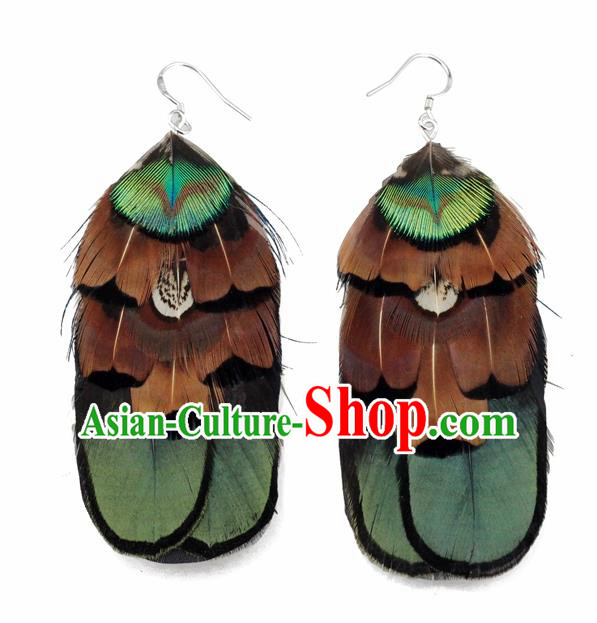 Top Halloween Feather Ear Accessories Carnival Catwalks Dance Green Feather Earrings for Women