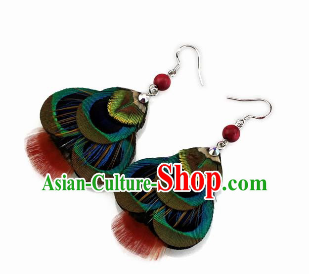 Handmade Baroque Feather Earrings Stage Show Dance Ear Accessories for Women