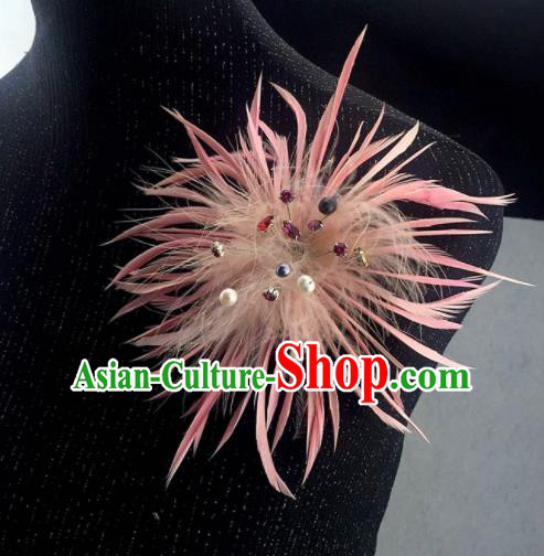 Handmade Pink Feather Breastpin Accessories Stage Show Brooch for Women