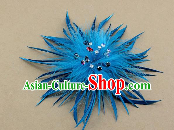 Handmade Blue Feather Breastpin Accessories Stage Show Brooch for Women