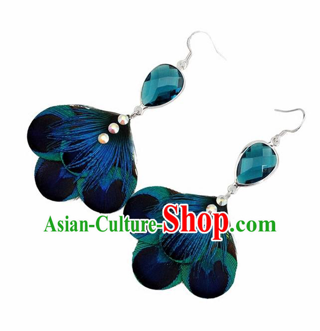 Top Halloween Green Feather Ear Accessories Carnival Catwalks Earrings for Women