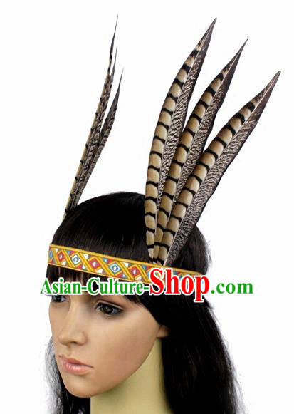 Top Halloween Apache Knight Feather Hair Clasp Carnival Catwalks Primitive Tribe Headwear