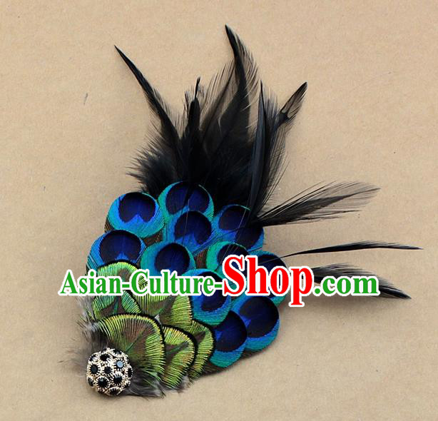 Handmade Feather Breastpin Stage Show Peacock Feather Brooch for Women