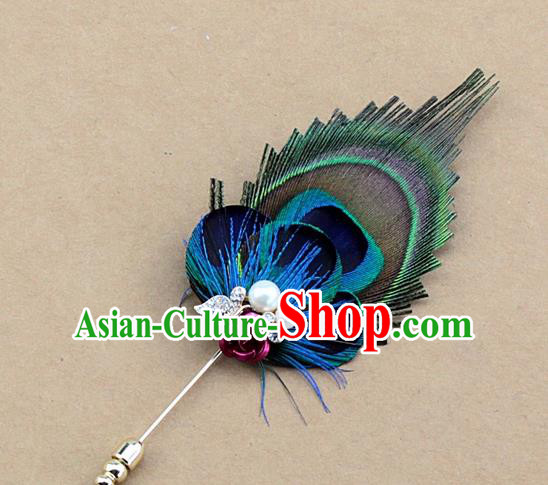 Handmade Peacock Feather Breastpin Accessories Stage Show Brooch for Women
