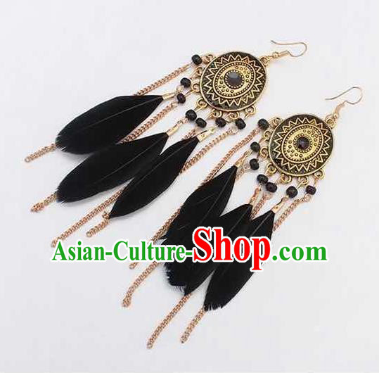 Handmade Stage Show Black Feather Earrings Halloween Dance Ear Accessories for Women