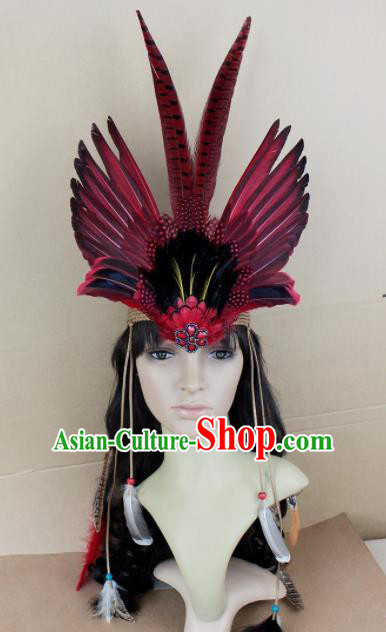 Top Halloween Apache Knight Hair Accessories Carnival Catwalks Primitive Tribe Feather Headwear for Adults