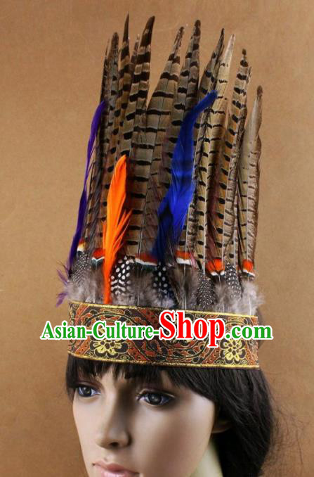 Top Rio Carnival Feather Hair Accessories Halloween Cosplay Primitive Tribe Apache Knight Hat for Adults