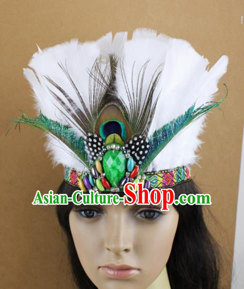 Top Rio Carnival White Feather Hair Accessories Halloween Cosplay Primitive Tribe Apache Knight Hat for Adults