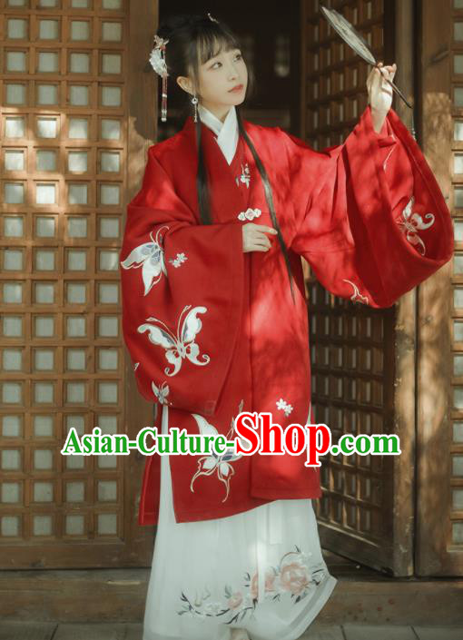 Chinese Traditional Wedding Historical Costumes Ancient Ming Dynasty Princess Red Hanfu Dress for Women