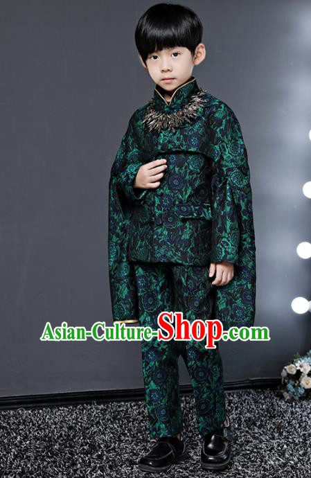 Children Modern Dance Costume Compere Halloween Catwalks Green Suits for Kids