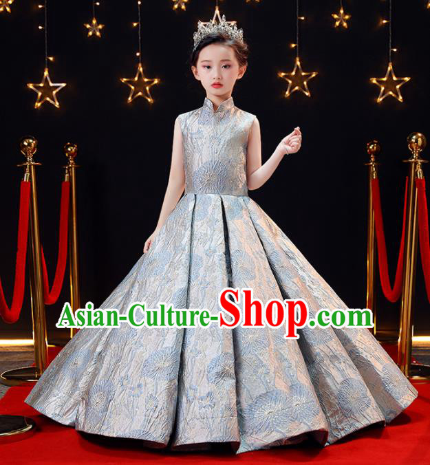 Children Modern Dance Costume Opening Dance Compere Catwalks Performance Full Dress for Girls Kids