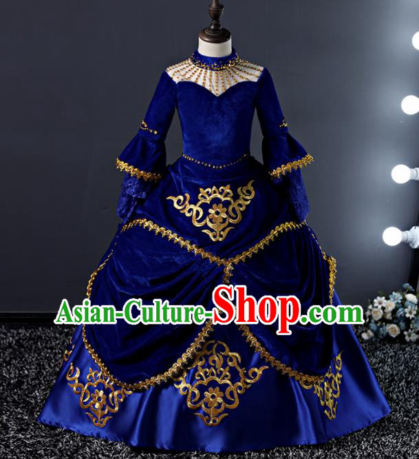 Children Modern Dance Costume Court Dance Compere Royalblue Full Dress for Girls Kids