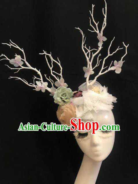 Top Halloween Stage Show Hair Accessories Brazilian Carnival Catwalks White Branch Peony Headdress for Women
