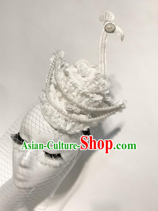 Top Halloween Stage Show Hair Accessories Brazilian Carnival Catwalks White Flowers Swan Headdress for Women