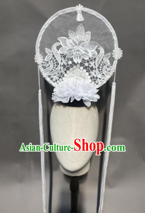 Top Chinese Stage Show White Lace Hair Accessories Halloween Carnival Fancy Dress Ball Headdress for Women
