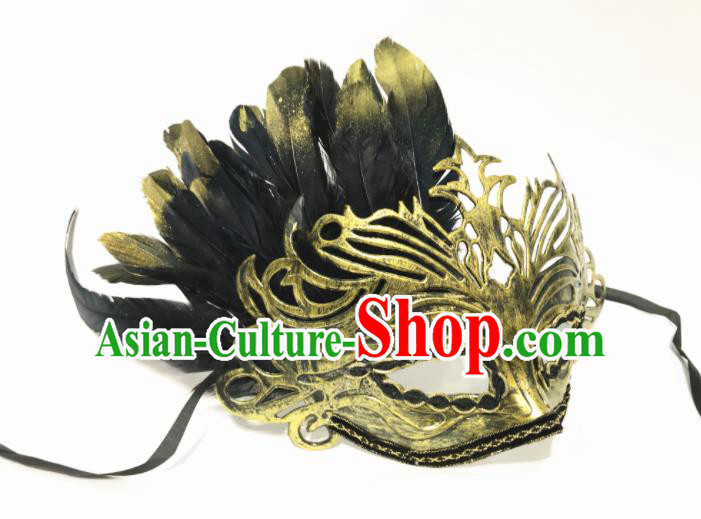 Top Halloween Cosplay Feather Golden Masks Brazilian Carnival Catwalks Fancy Dress Ball Face Mask for Men