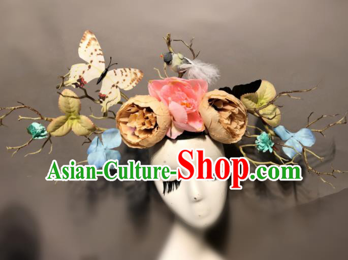 Top Halloween Stage Show Hair Accessories Brazilian Carnival Catwalks Peony Butterfly Headdress for Women