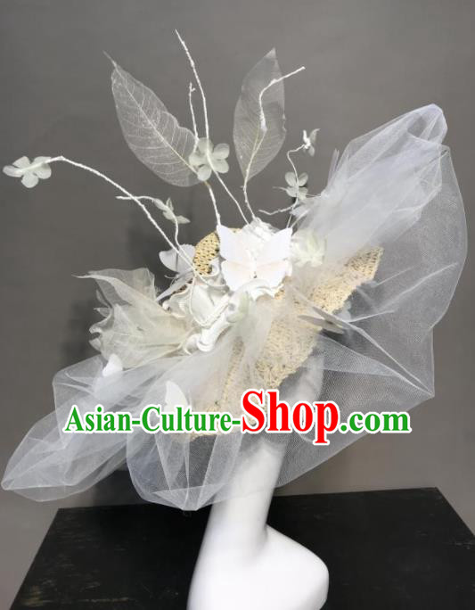 Top Halloween Stage Show Hair Accessories Brazilian Carnival Catwalks White Veil Top Hat Headdress for Women