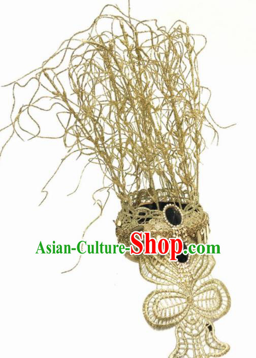 Top Halloween Stage Show Hair Accessories Brazilian Carnival Catwalks Golden Lace Headdress for Women