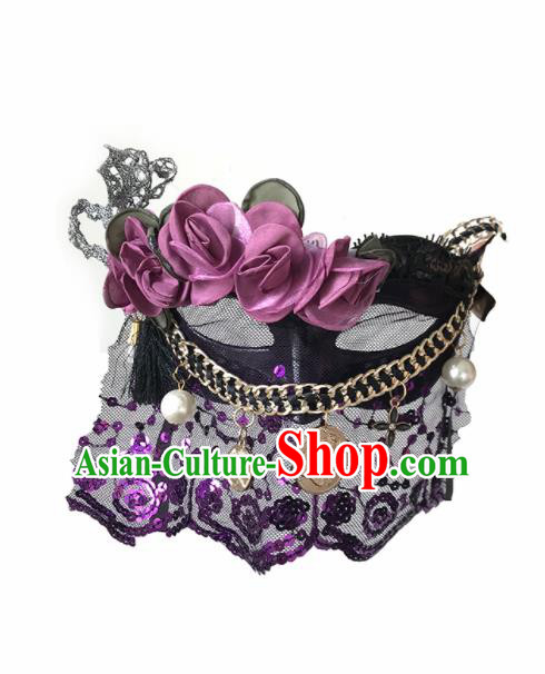 Top Fancy Dress Ball Purple Flowers Masks Brazilian Carnival Halloween Cosplay Face Mask for Women