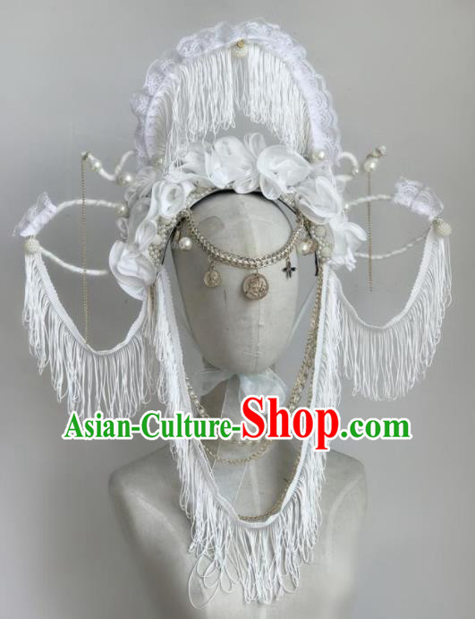 Top Halloween Stage Show Hair Accessories Brazilian Carnival Catwalks White Tassel Headdress for Women